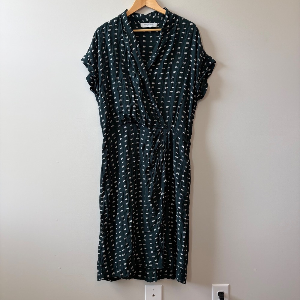 MM.LaFleur Green Brushstroke Print Viscose Wrap Midi Dress Size 14 Professional